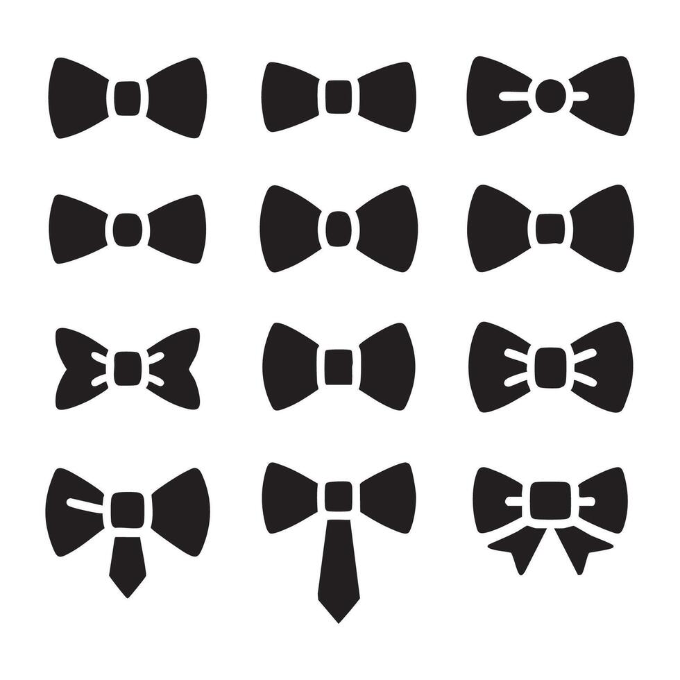 Assortment of distinctive bow tie silhouettes on white vector