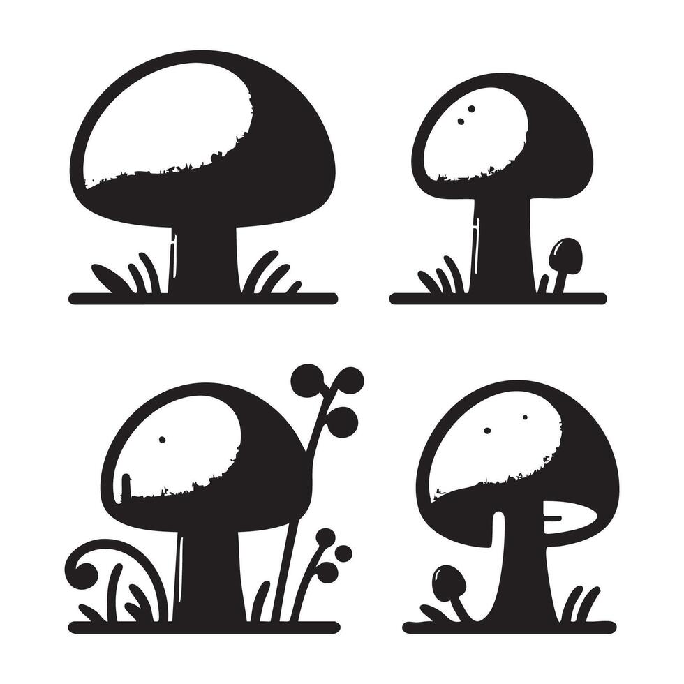 A range of mushroom silhouettes on a white backdrop vector