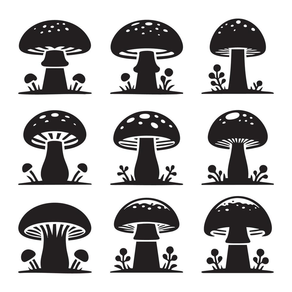 Layout of mushroom silhouettes on a pristine white surface vector