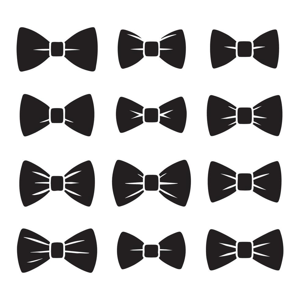 Diverse bow tie shapes silhouetted on a white surface vector