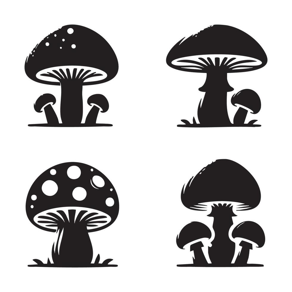 Lineup of mushroom silhouettes on a plain white background vector
