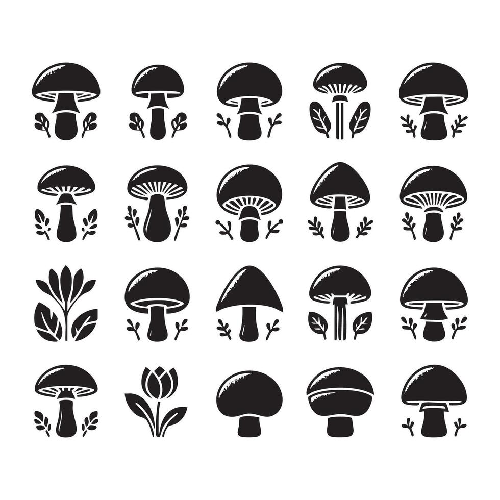 An assortment of mushroom shapes on a blank white background vector