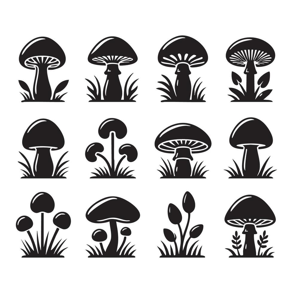 Gathering of mushroom profiles on a clean white background vector