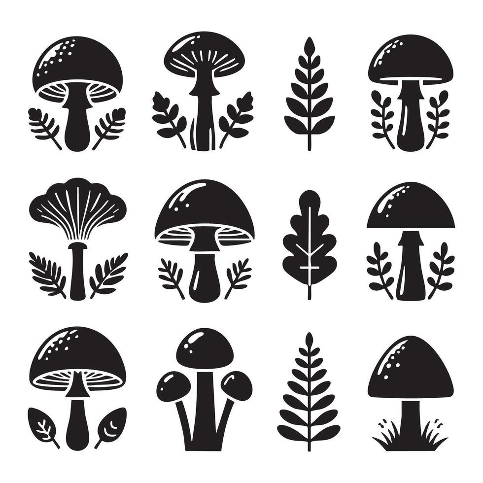 Compilation of mushroom shapes against white backdrop vector