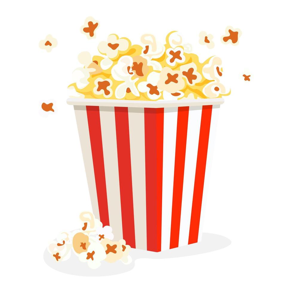 Flat style popcorn box. Popcorn is a staple snack for watching a film. Isolated on a white background. image vector