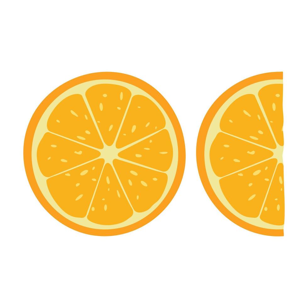 Round and half orange slice , isolated on white background. icon, illustration vector