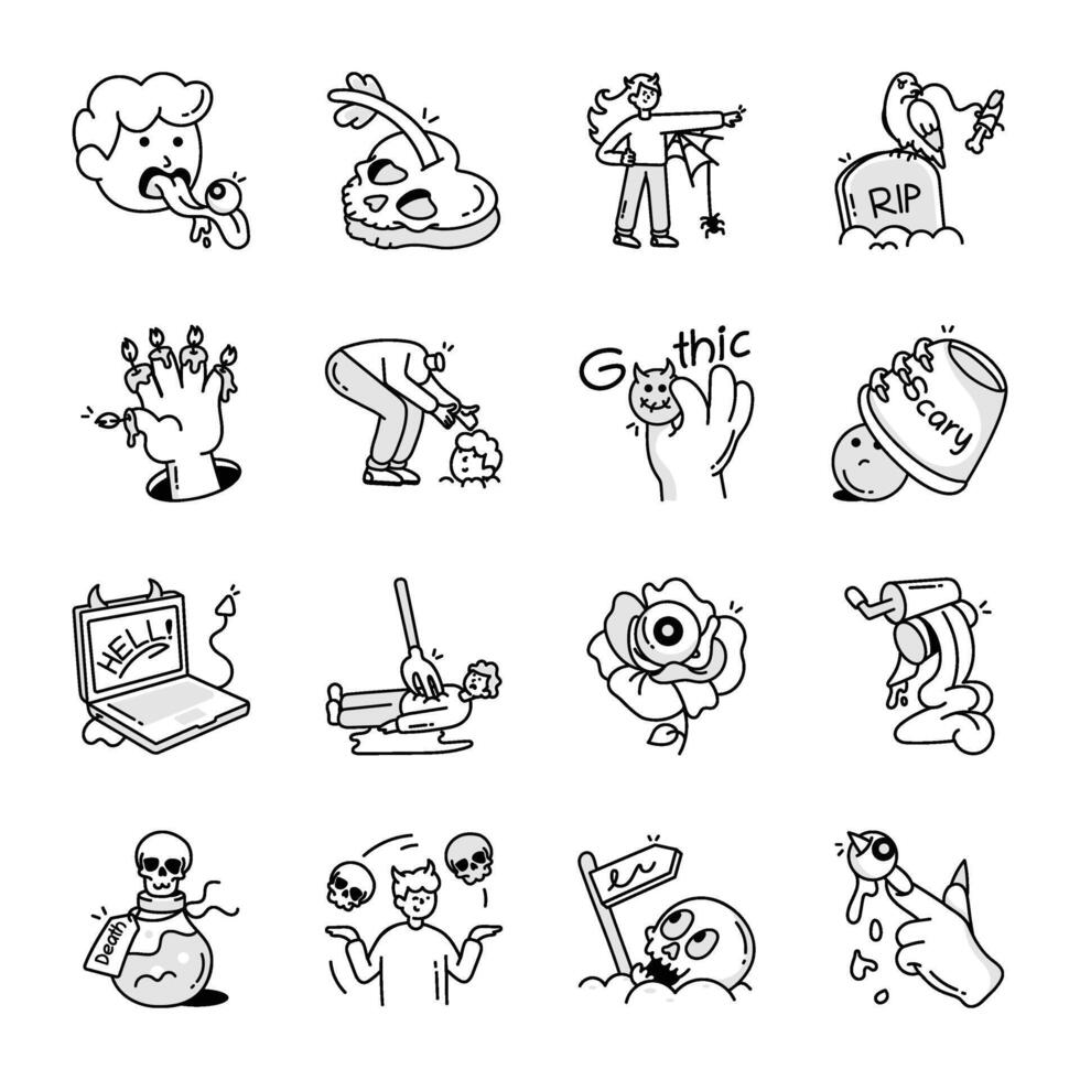Set of Horror Doodle Style Icons vector