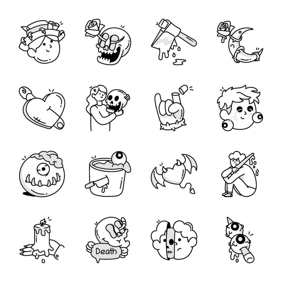 Collection of Gothic Doodle Icons vector