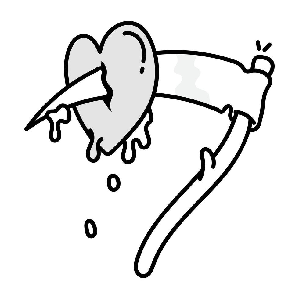 Kill heart with scythe, drawing style icon vector