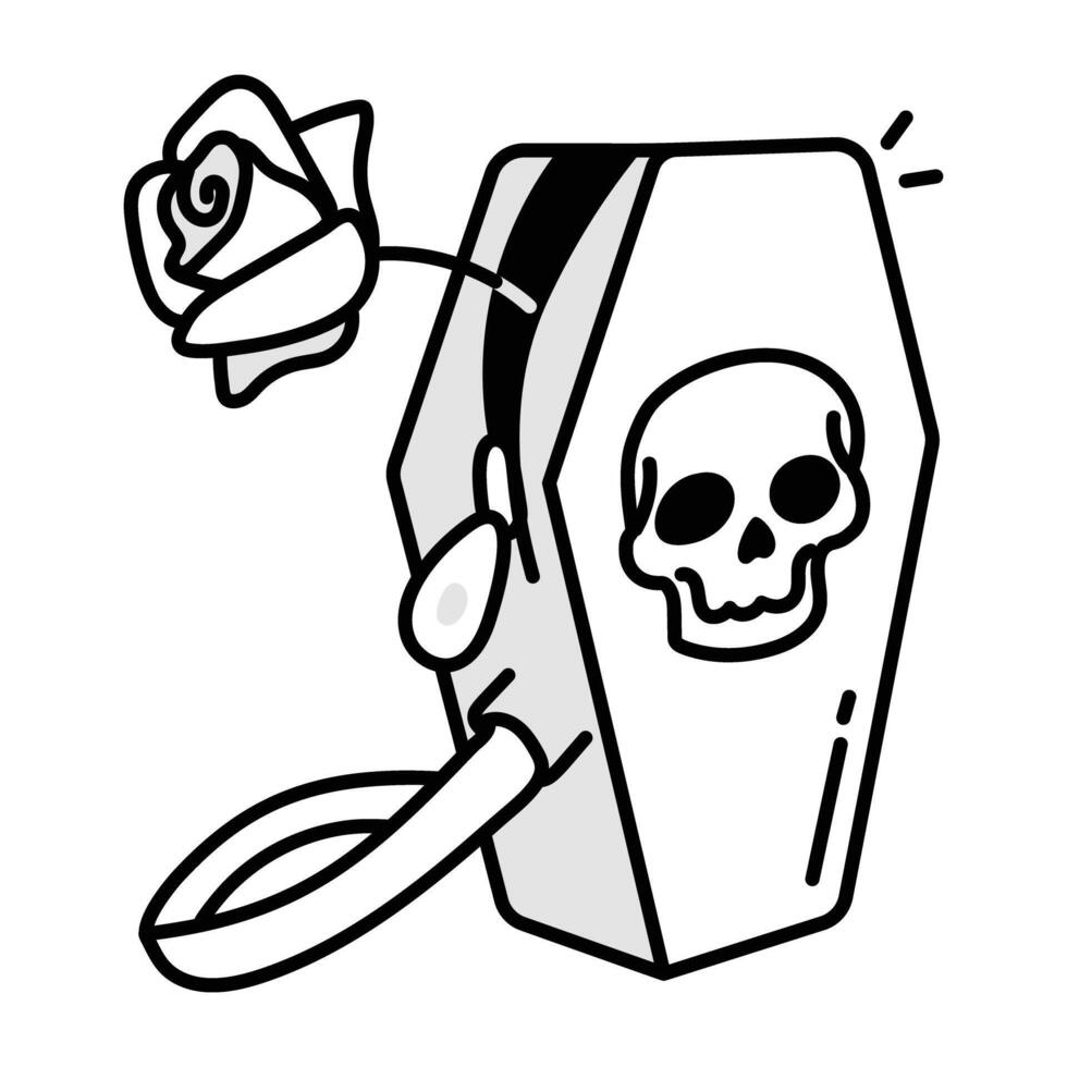 Gothic coffin icon in doodle style vector