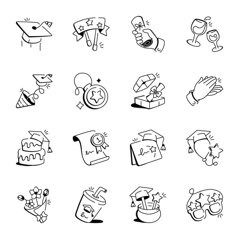 Collection of Doodle Style Graduation Icons vector