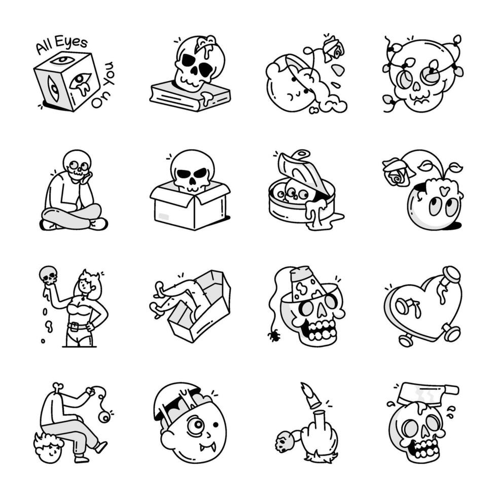 Collection of Spooky Doodle Icons vector