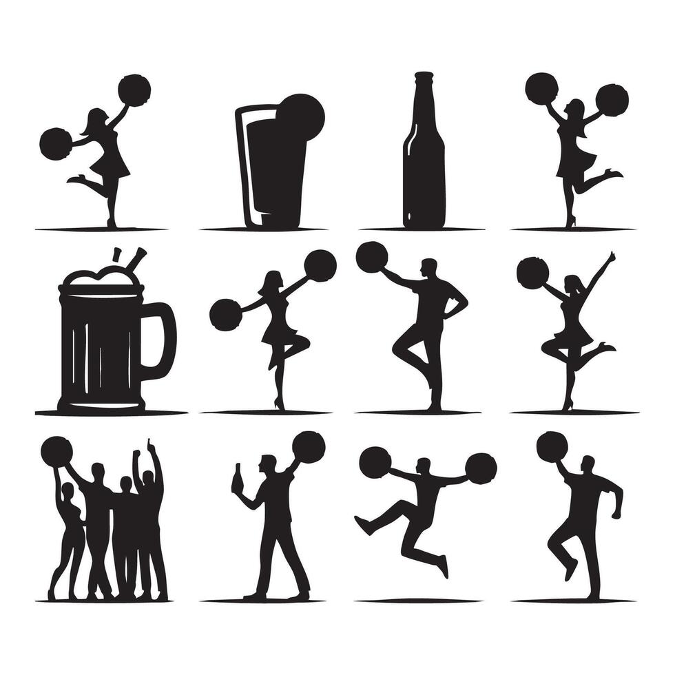 Set of cheer silhouettes positioned over a white canvas vector