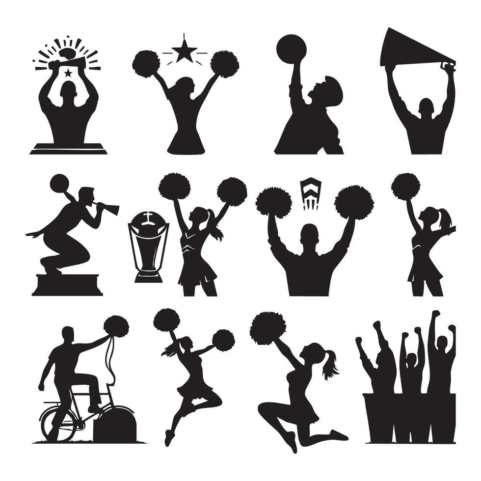 Group of cheer silhouettes highlighted against a white background vector