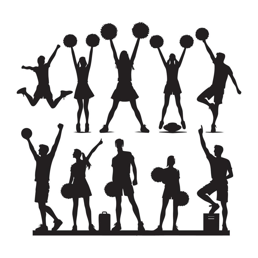 Array of cheer silhouettes created against a white background vector