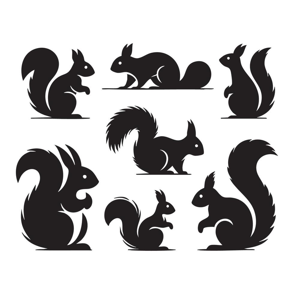 A variety of squirrel silhouettes over a plain white background vector