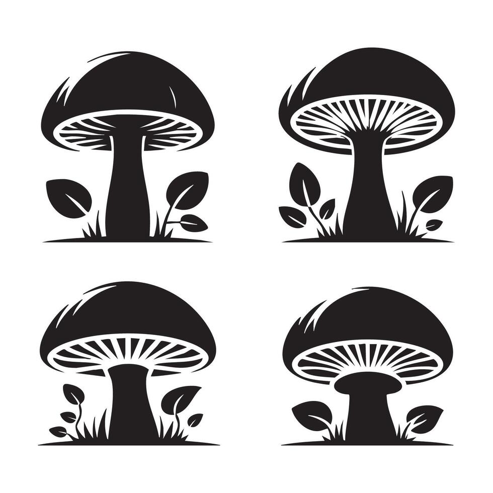 Array of mushroom silhouettes featured on white background vector