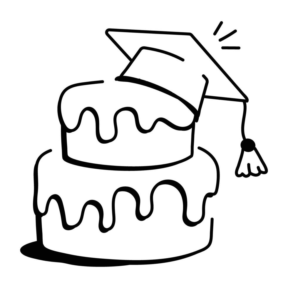 Graduation cake icon in doodle style vector