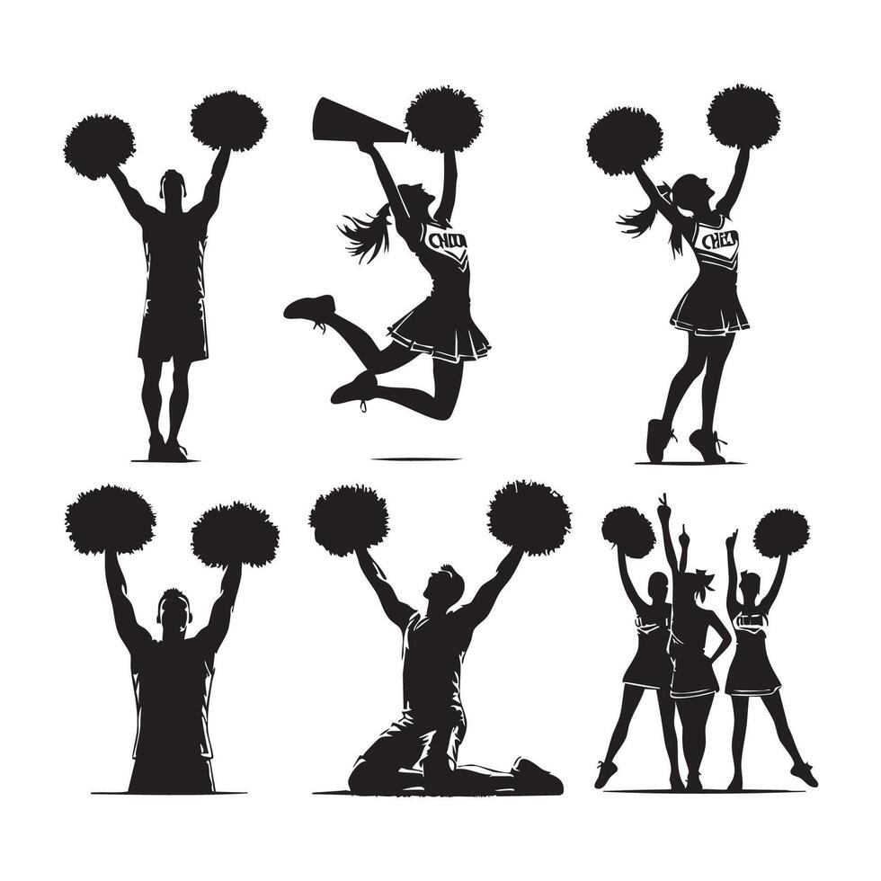Set of cheer silhouettes displayed over a white surface vector