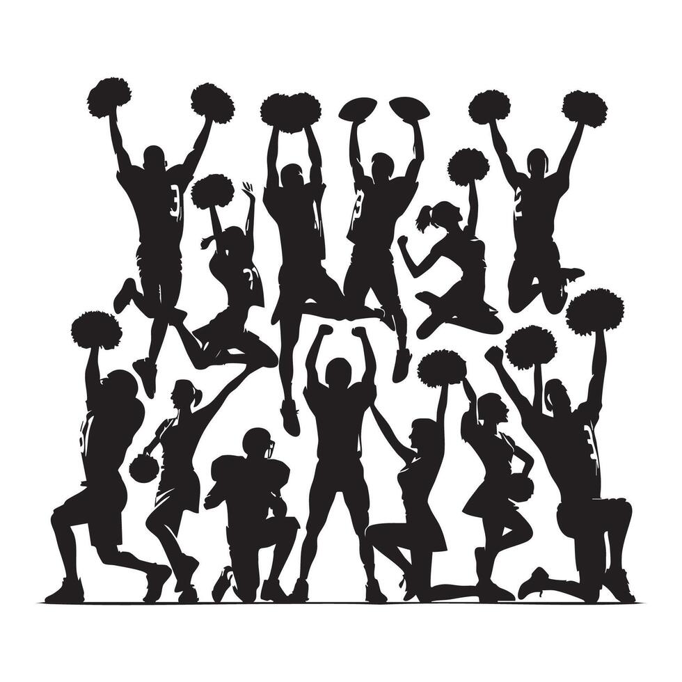 Cluster of cheer silhouettes set against a white background vector