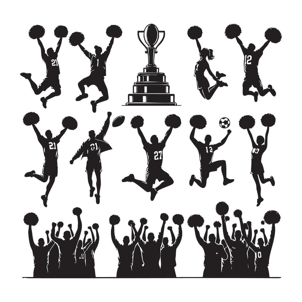 Collection of cheer silhouettes showcased on a white background vector
