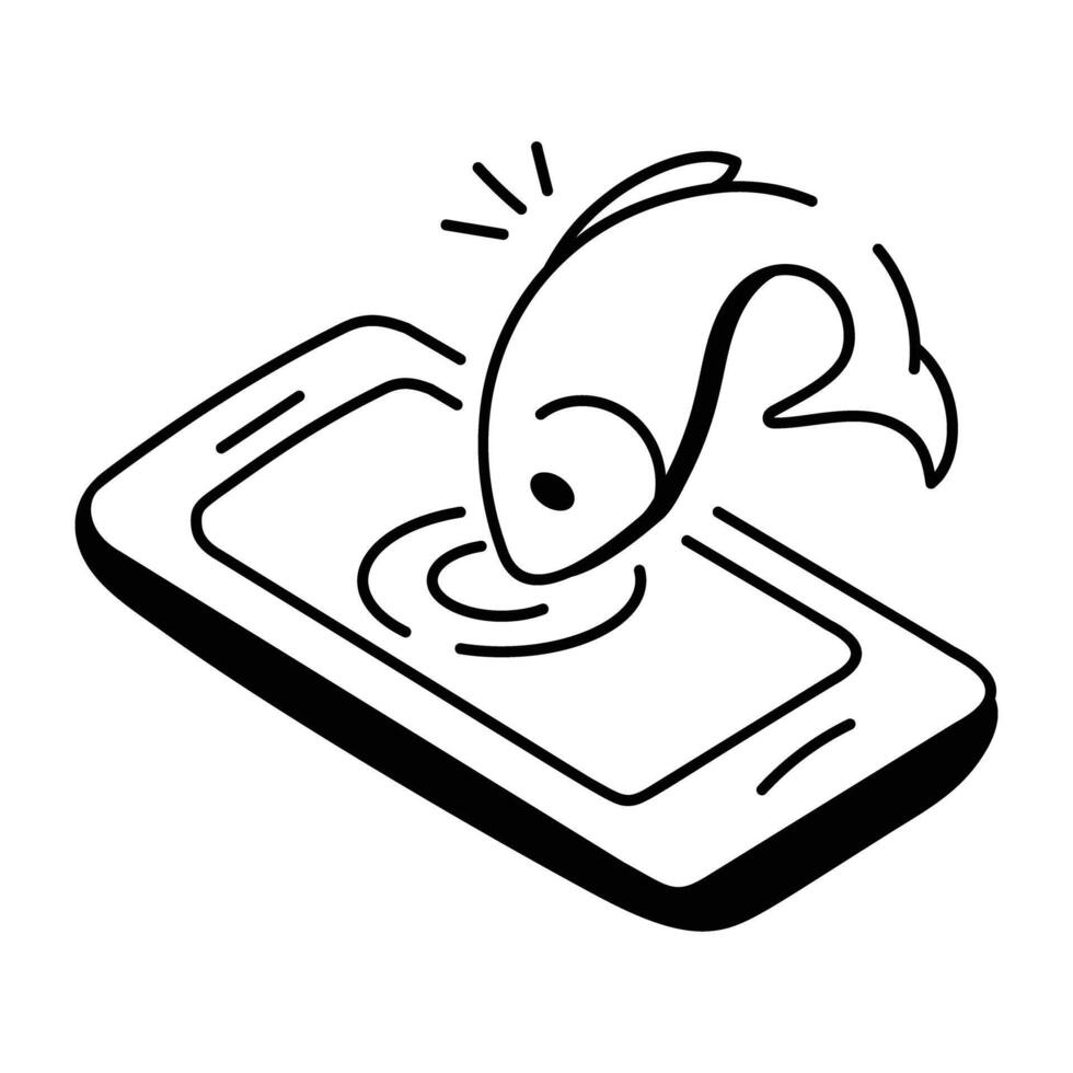 Hand drawn icon of online fish app vector