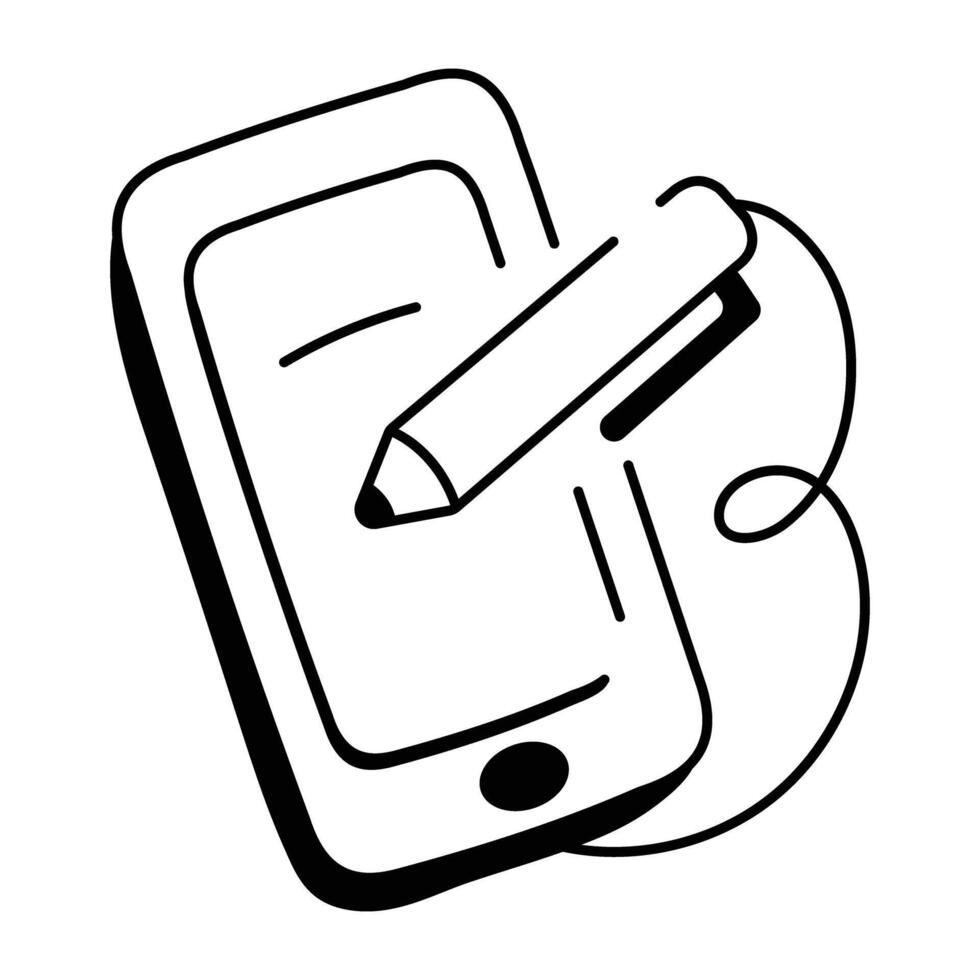 Sketchy style icon of stylus phone vector