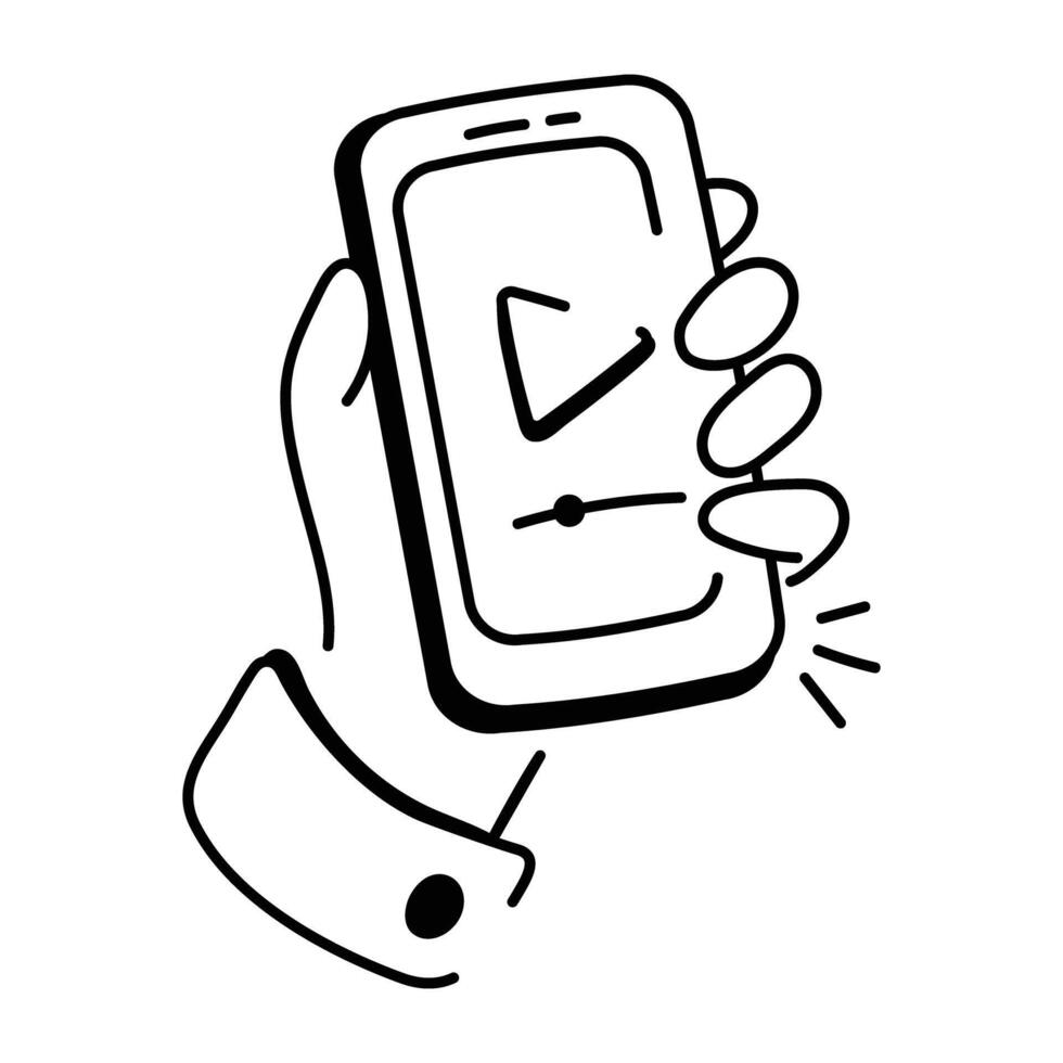 A hand drawn style icon of mobile streaming vector