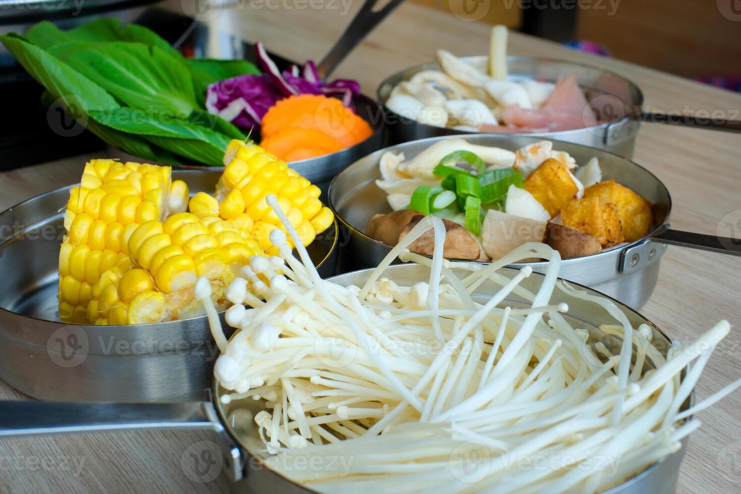 Ingredients for Thai Soup op view.Thai cuisine set. Collection of food dishes for the decoration of restaurants.Kaeng thai. photo