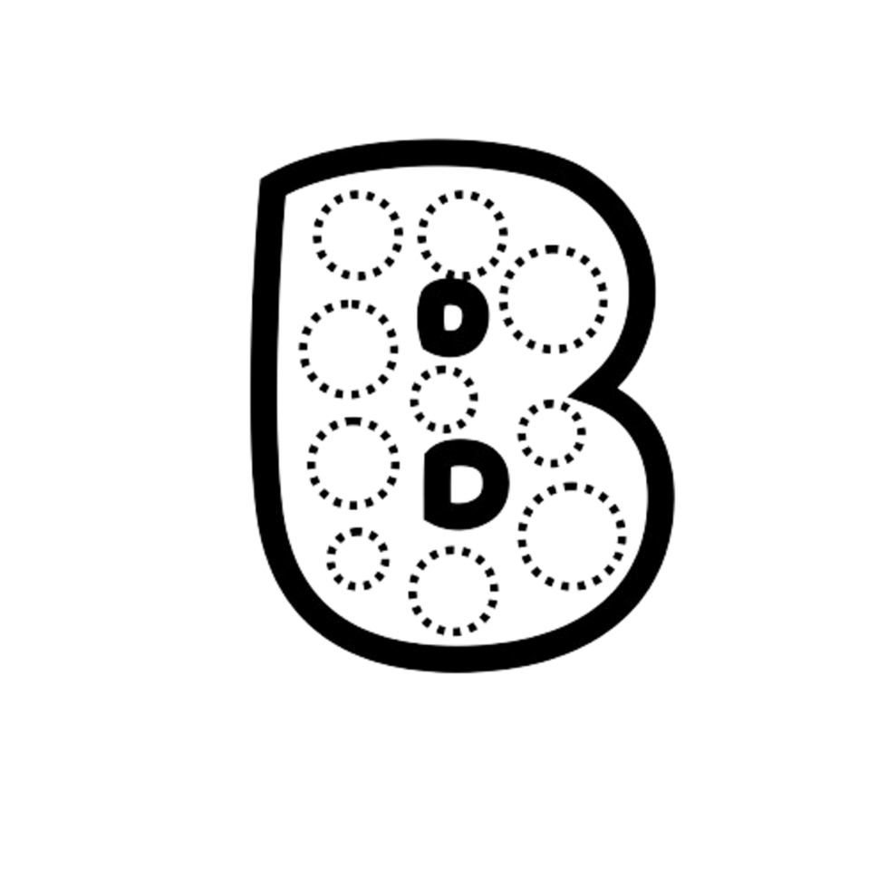 a black and white letter b with dots on it png
