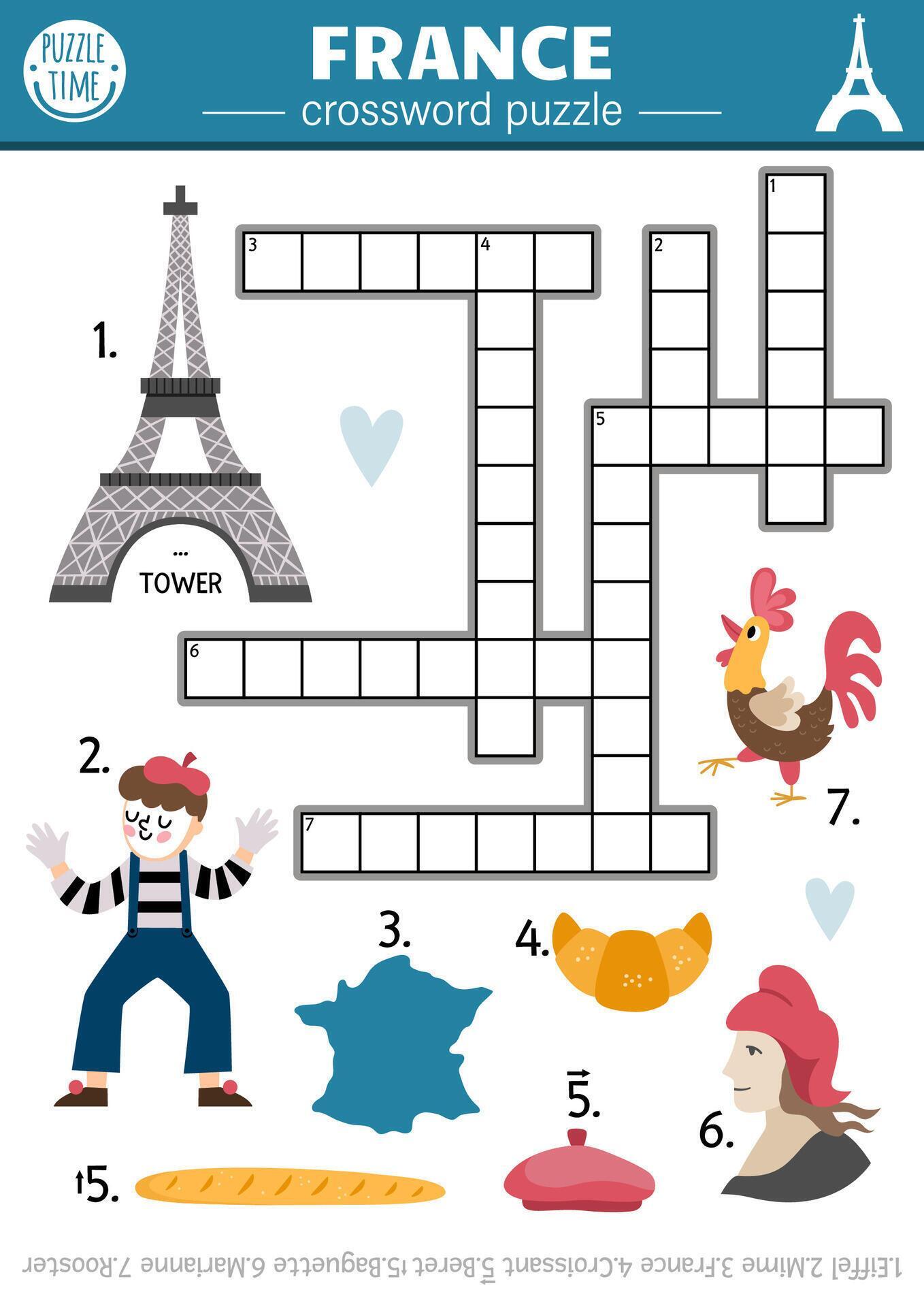 France crossword puzzle for kids Simple French quiz for children with France crossword puzzle for kids Simple French quiz for children with