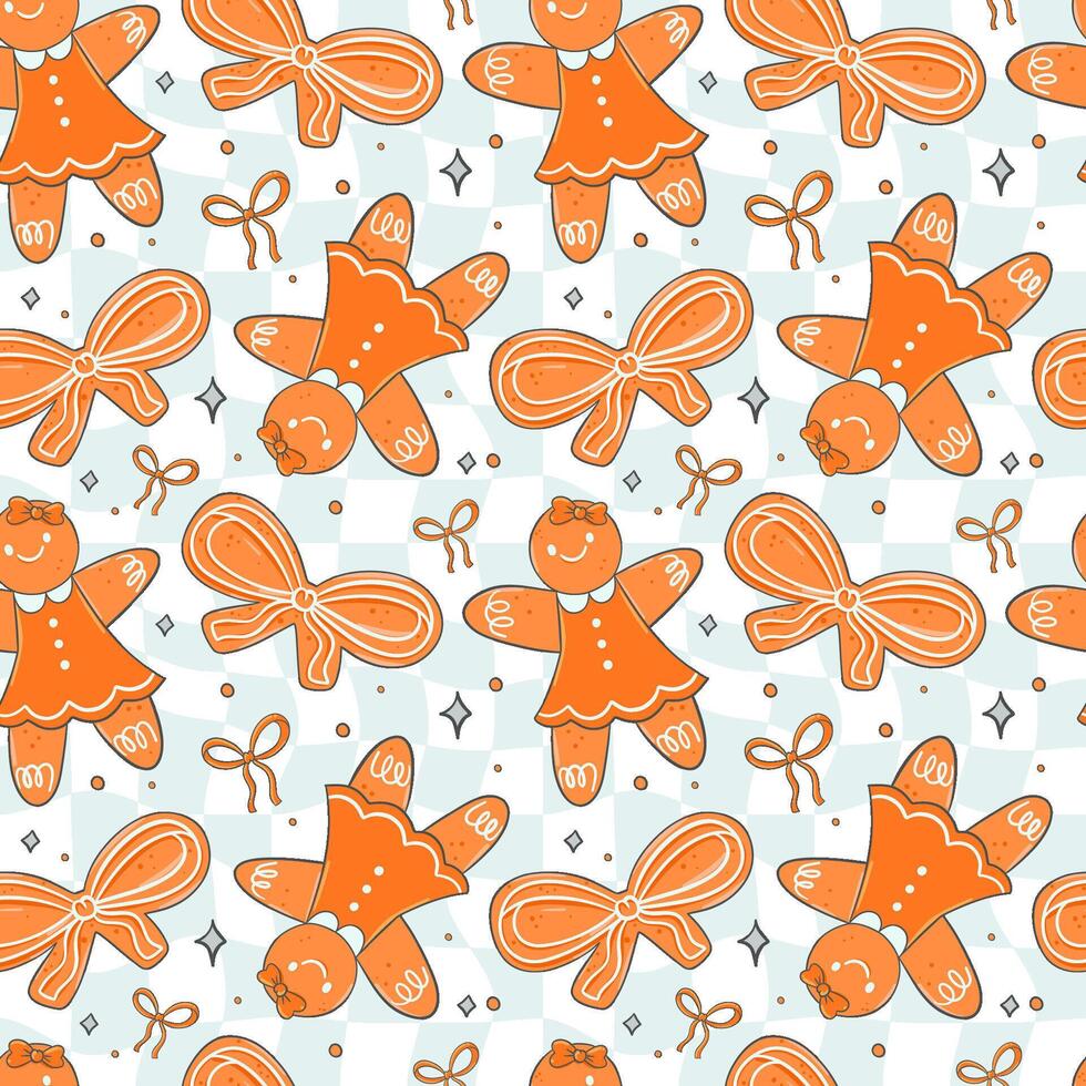 Playful Gingerbread Cookie Seamless Pattern with Festive Characters vector