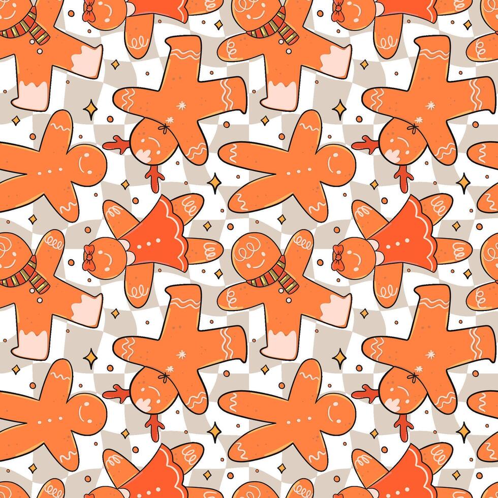 Playful Gingerbread Cookie Seamless Pattern with Festive Characters vector