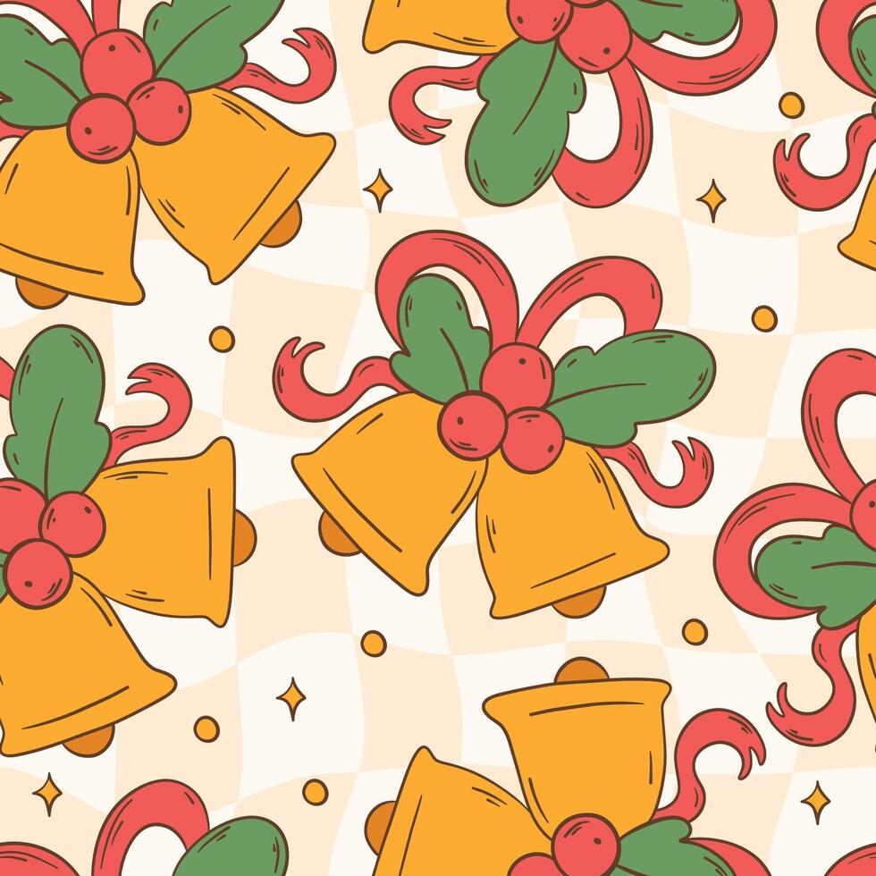 Festive Bell Pattern With Holly And Ribbons Design vector