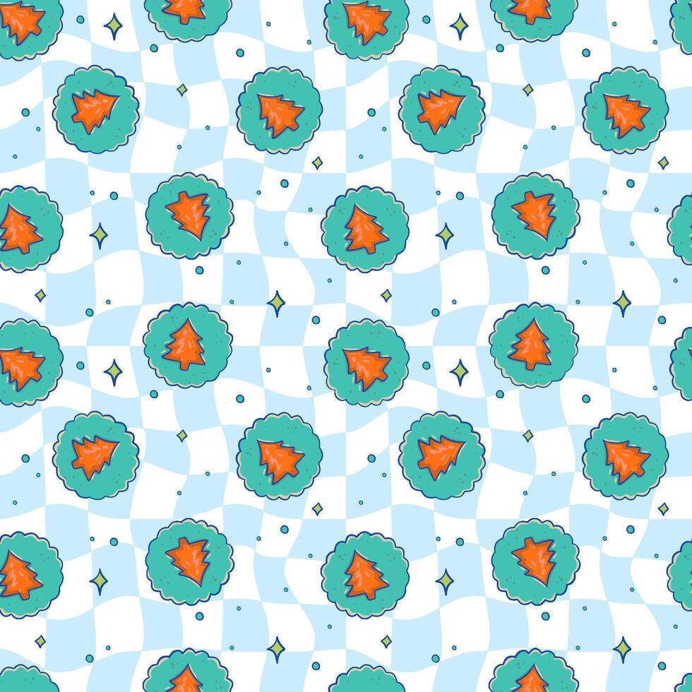 Colorful Christmas Pattern With Trees and Snowflakes vector