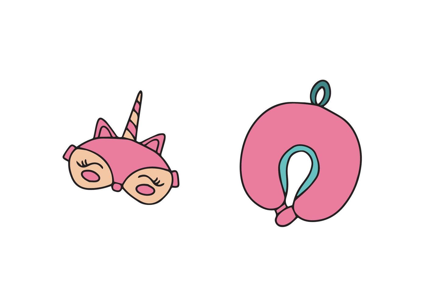 Classic blindfold and animal unicorn shape. Pillow orthopedic for travel . illustration vector