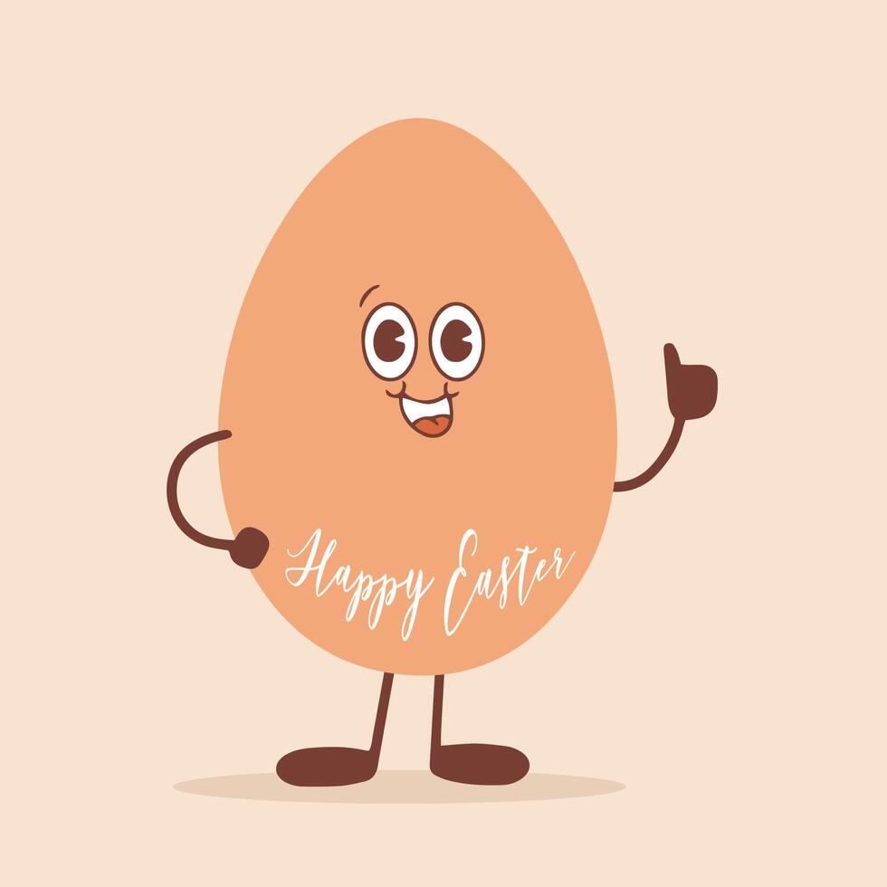 Kawaii style egg and Happy Easter inscription. illustration isolated on white background. vector