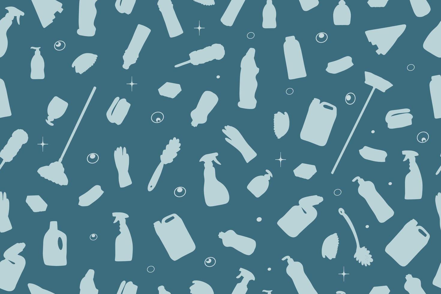 Cleaning equipment seamless pattern. Simple outline drawn. Sponge, brush, mop, spray, rubber gloves. Cleaning background. Spring cleaning elements in flat style. vector