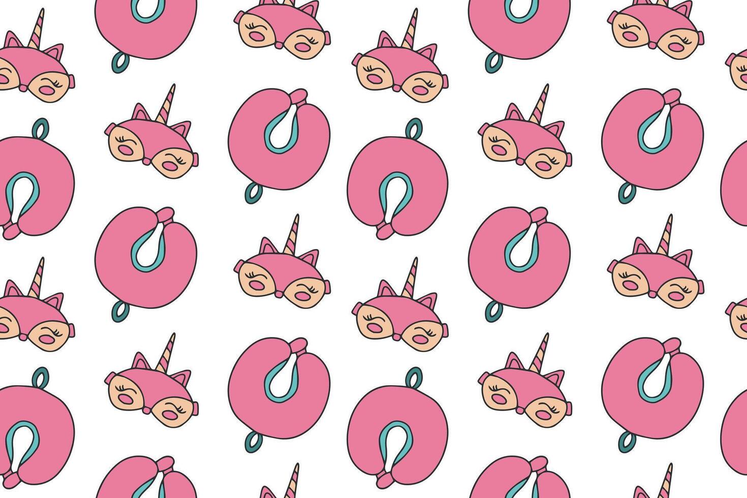 Seamless pattern with sleep masks and orthopedic pillow. vector