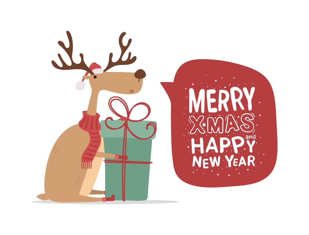 Cute reindeer with greetings. MerryChristmas and Happy New Year vector