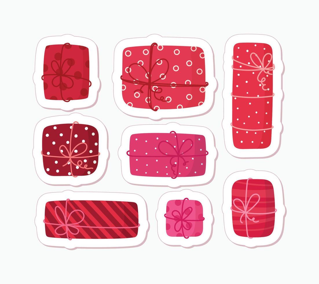 Stickers of gifts boxes. Colorful red presents. Happy Valentine's day vector
