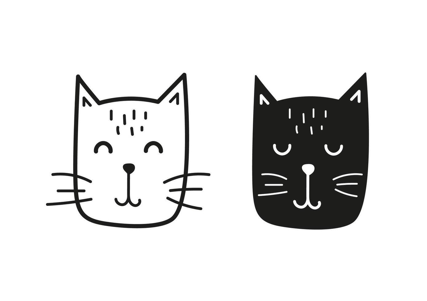 Doodle illustration of black and white line cat. Hand drawn style vector