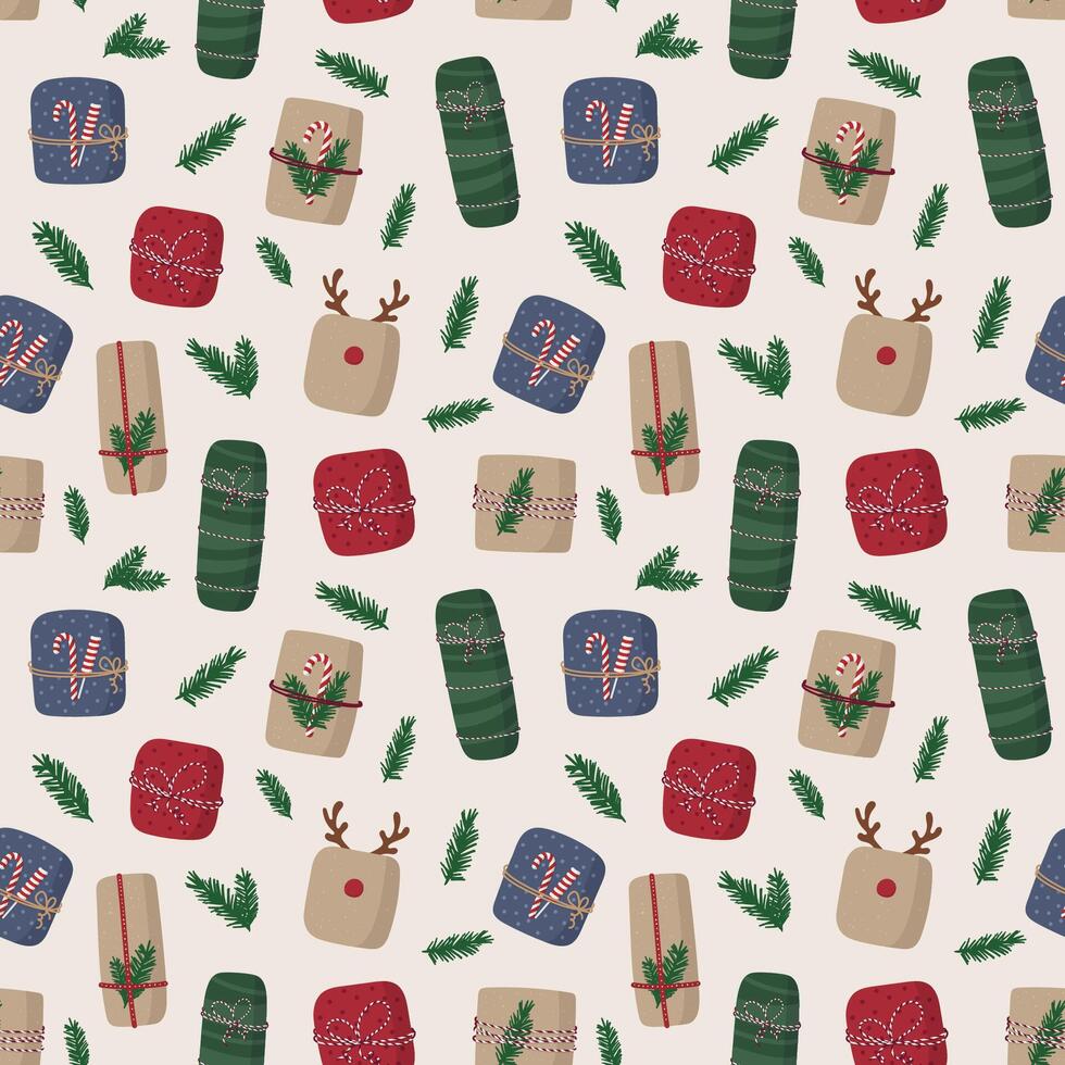 Seamless pattern of Christmas gift boxs. Colorful presents. Surprise vector