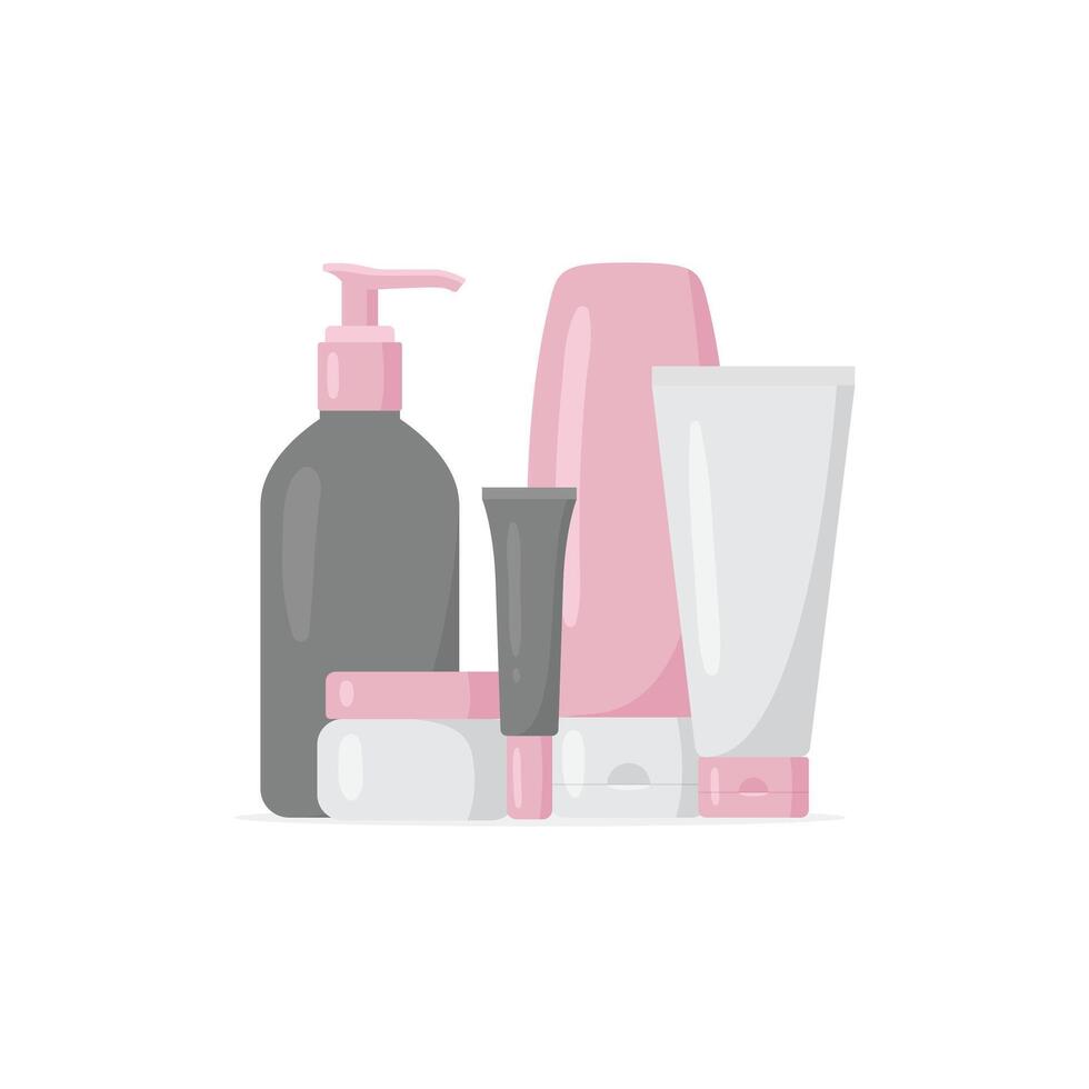 illustration of cosmetic containers for gel, cream, lipstick, shampoo isolated on white background vector