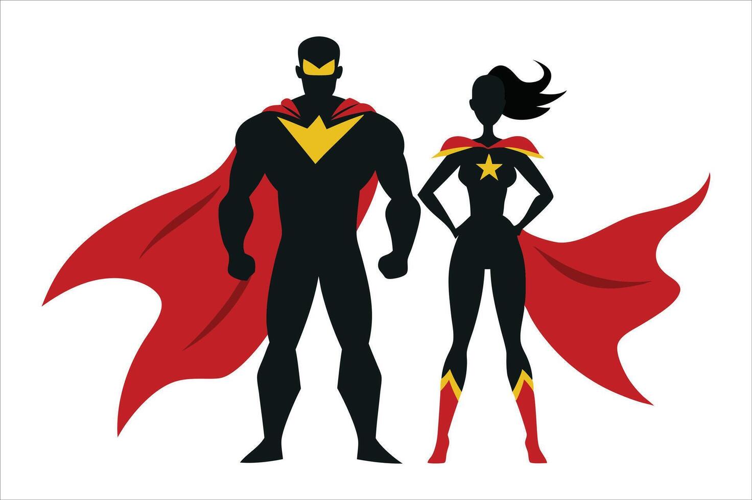 silhouette of superhero couple isolated vector