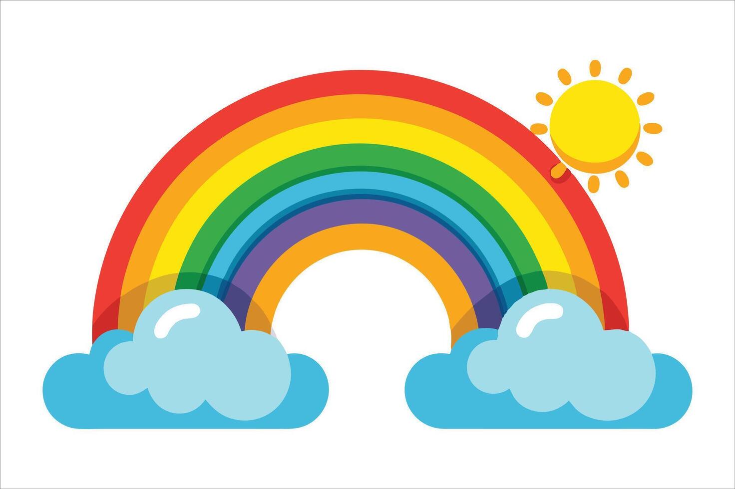 Radiant Rainbow with Sun and Fluffy Clouds vector