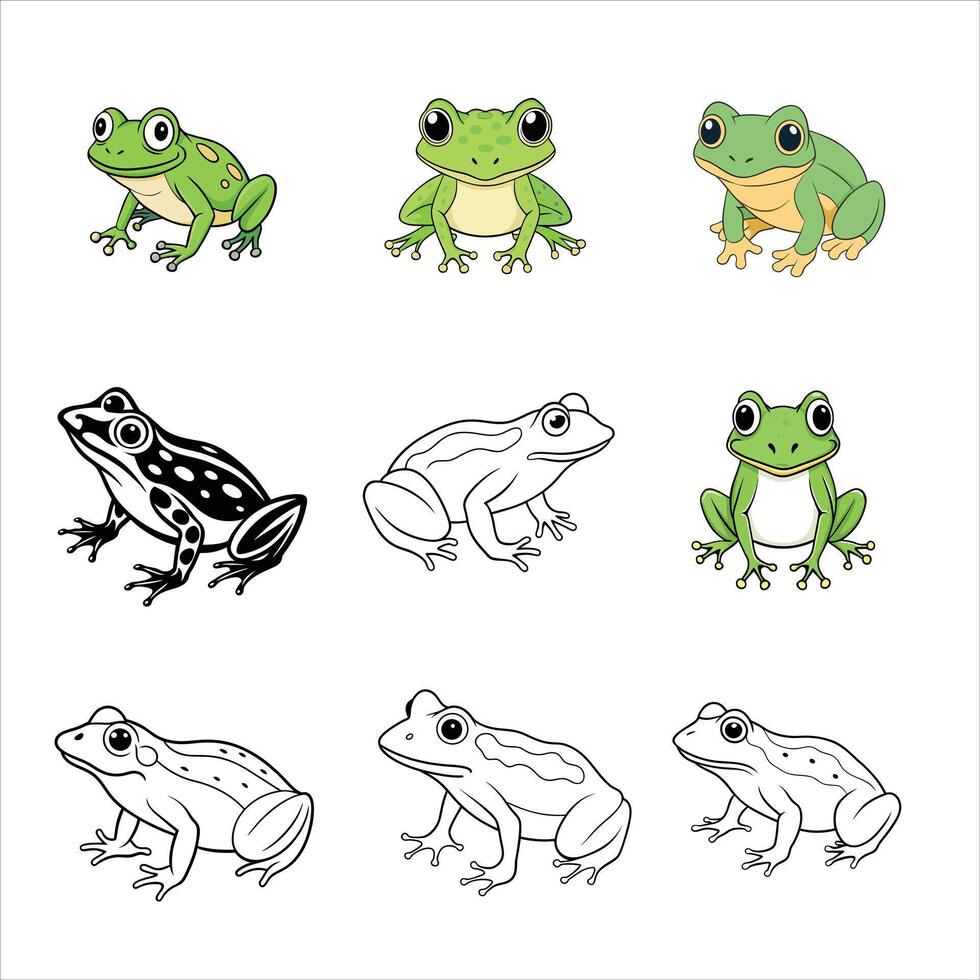a collection of frog set illustration with line art. vector