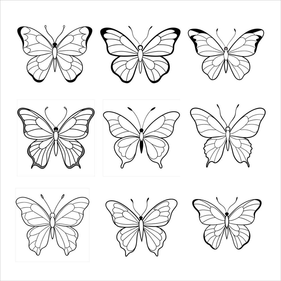a collection of butterfly line art set. vector