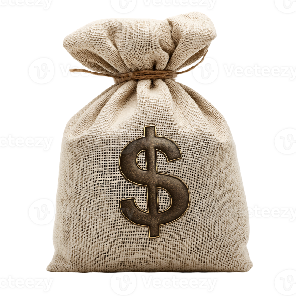 Burlap Money Bag with Dollar Sign on Transparent Background Iconic Symbol of Wealth and Financial Gain Ideal for Financial Content, Business Presentations, and Marketing Materials Showcasing png