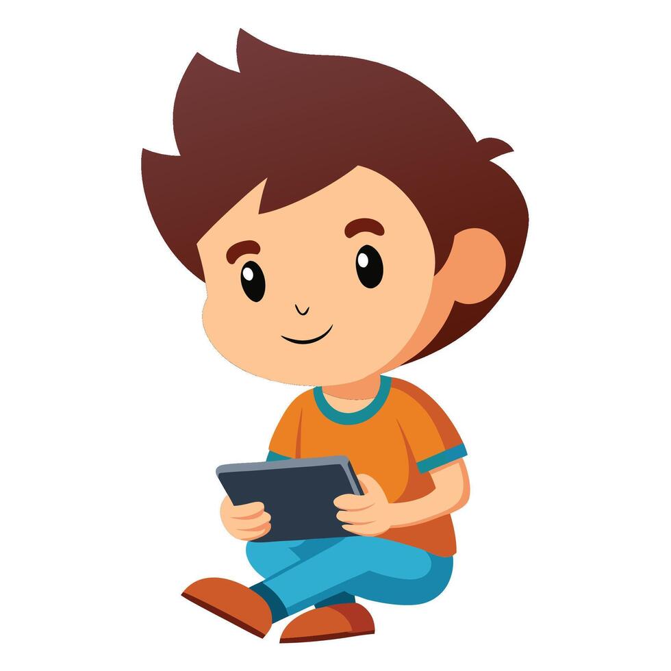 A Boy's Excitement in Mobile Gaming on white background vector